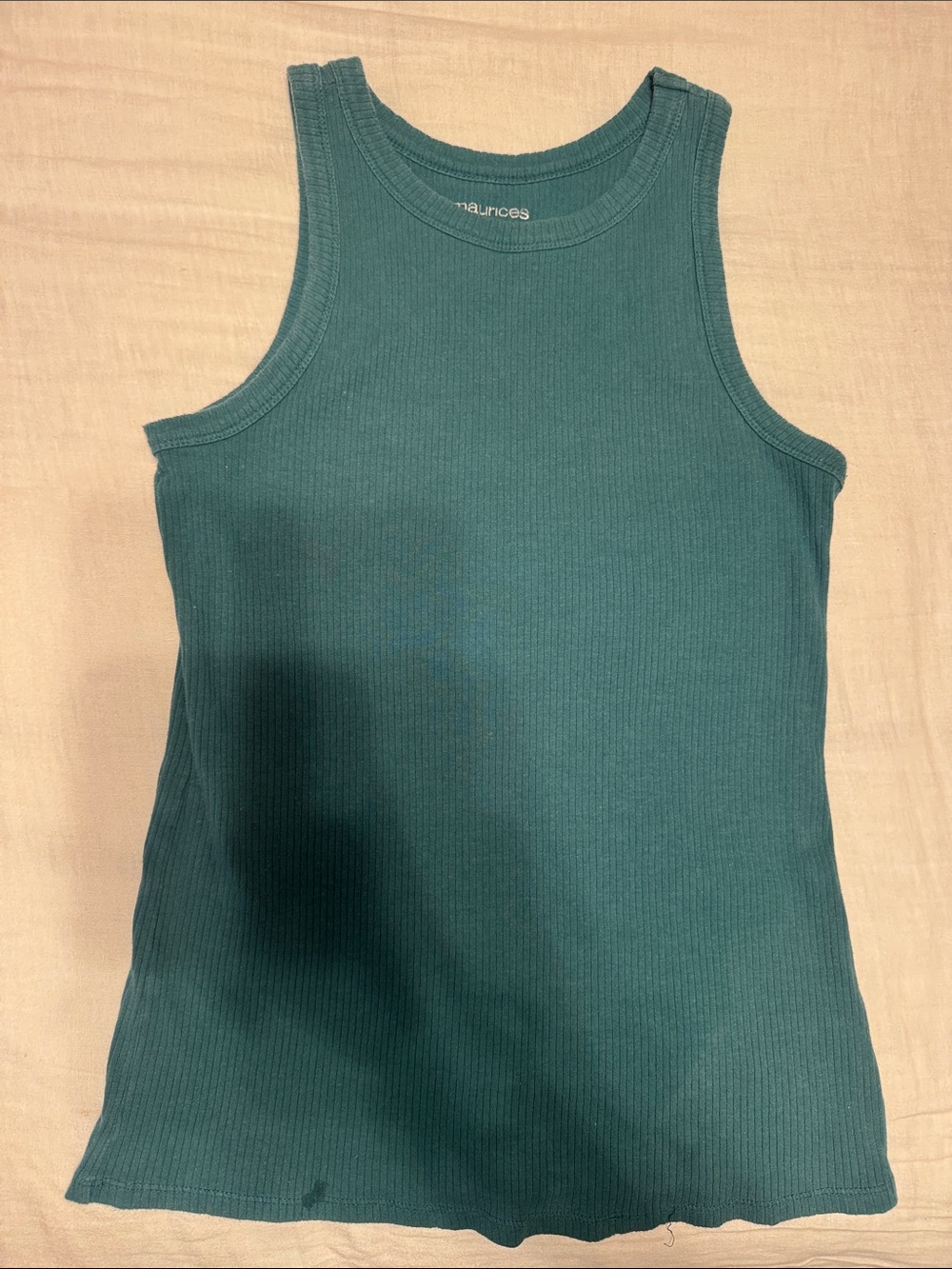Forest Green Ribbed Tank Top Large Stretch Cotton Fitted Sleeveless